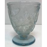 A Daume Nancy cut glass vase depicting stylised flowers, raised on a circular pedestal foot,