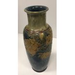 A Royal Doulton vase with tube-line decoration by Florrie Jones of chrysanthemum flowers,