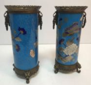 A pair of 19th Century French Creil et Montereau vases each with blue gilt and white enamelled