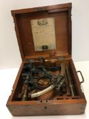 A mahogany cased J Coombes sextant inscribed "J Coombes Optician and Instrument Maker Devonport",