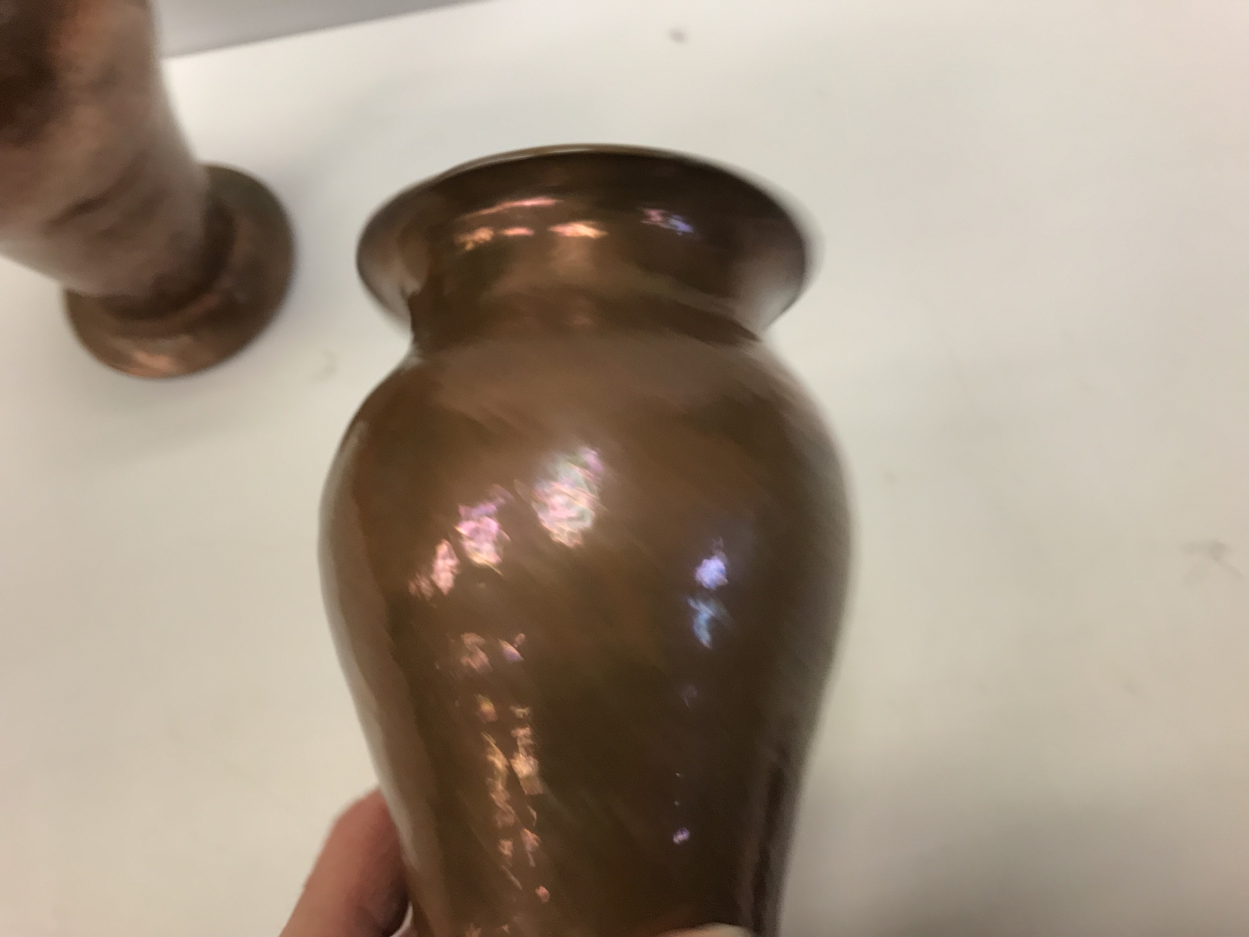 A pair of Richard Rathbone hammered copper baluster shaped vases with flared rims, - Image 10 of 19