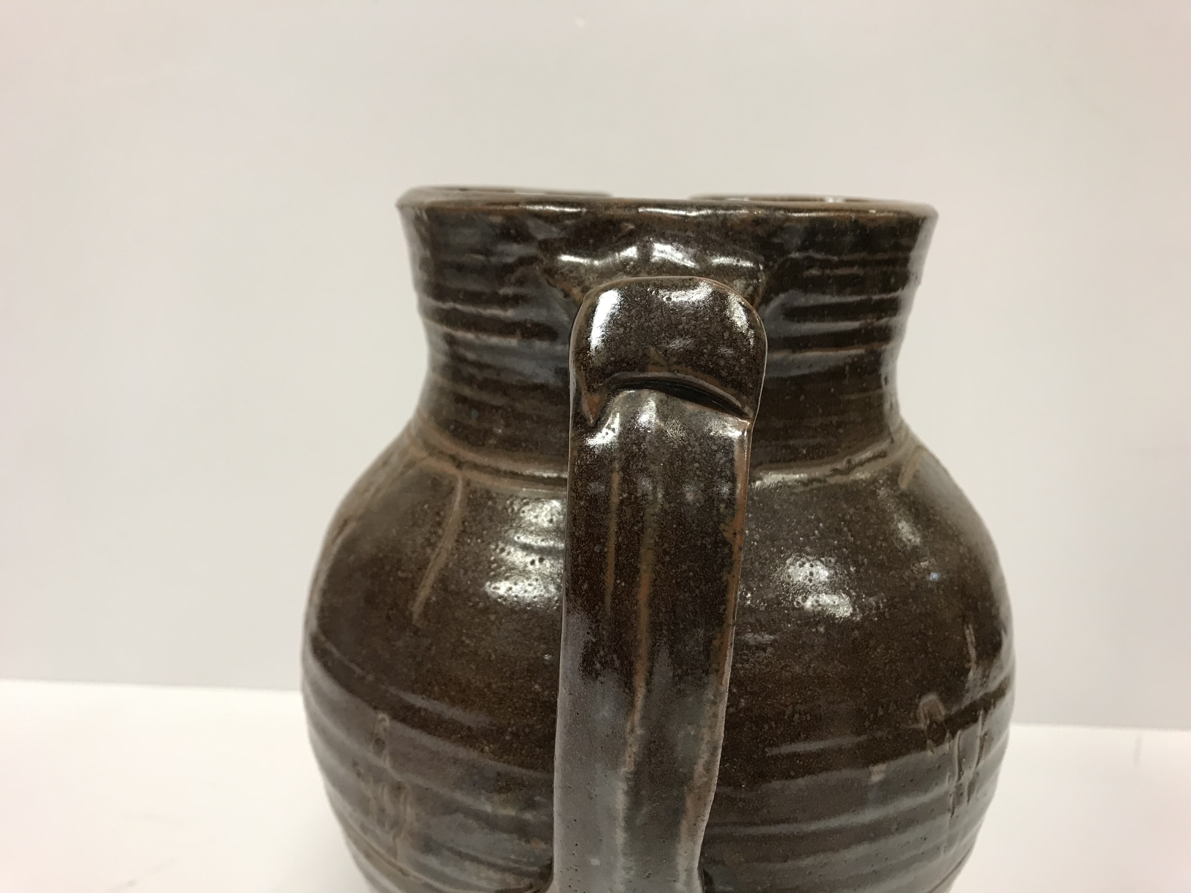 A Michael Cardew Wenfordbridge Pottery brown glazed ribbed jug with stylized floral spray - Image 12 of 22