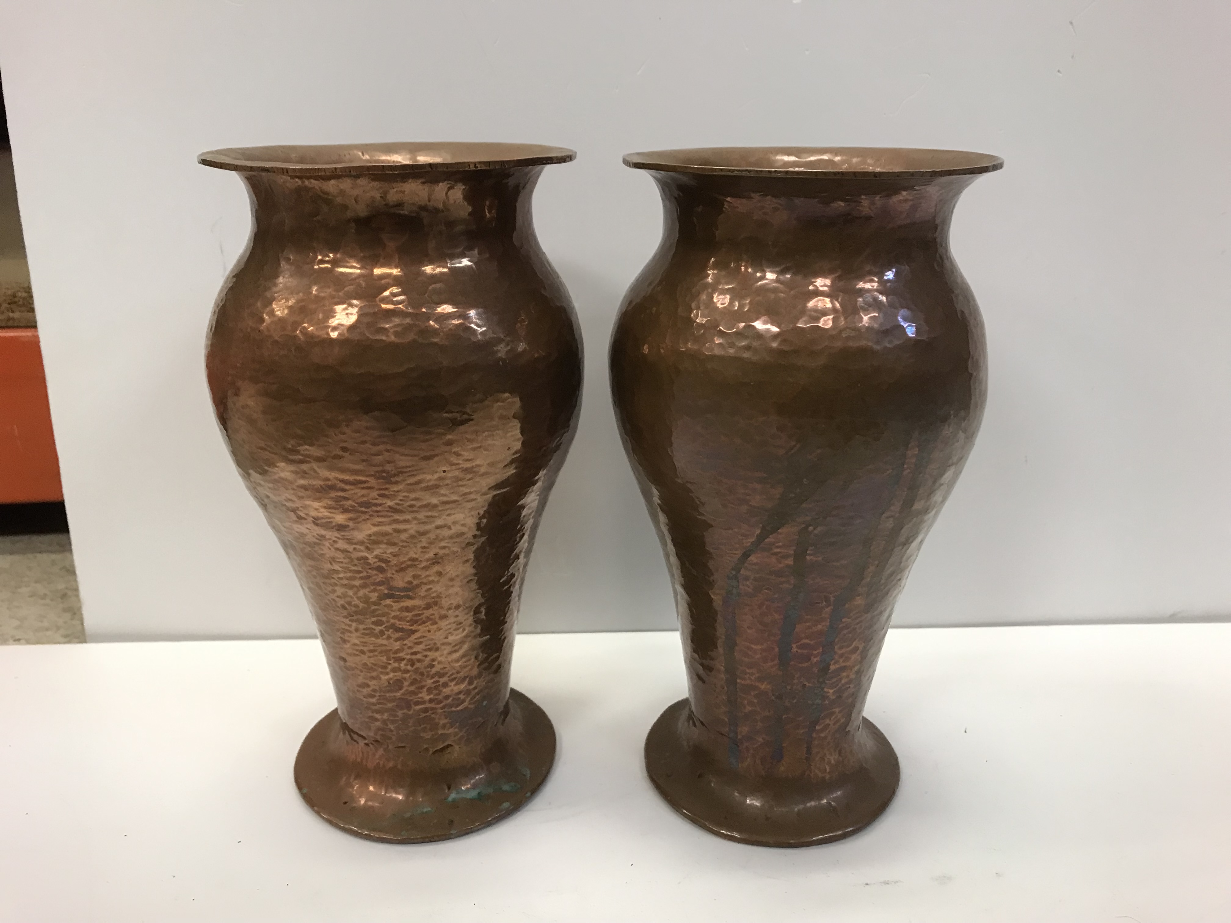 A pair of Richard Rathbone hammered copper baluster shaped vases with flared rims, - Image 4 of 19