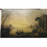 19TH CENTURY CONTINENTAL SCHOOL "Study of quayside scene with figures and boats,