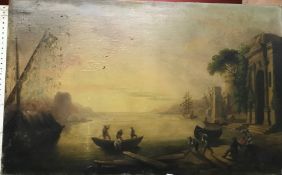 19TH CENTURY CONTINENTAL SCHOOL "Study of quayside scene with figures and boats,