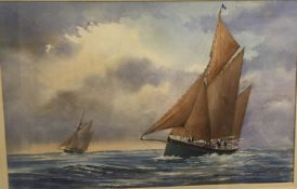 JOHN WATSON "Sailing vessels at full sail" watercolour heightened with white,