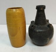 A Denise Wren treacle glazed bottle vase with stem holders to the shoulders,