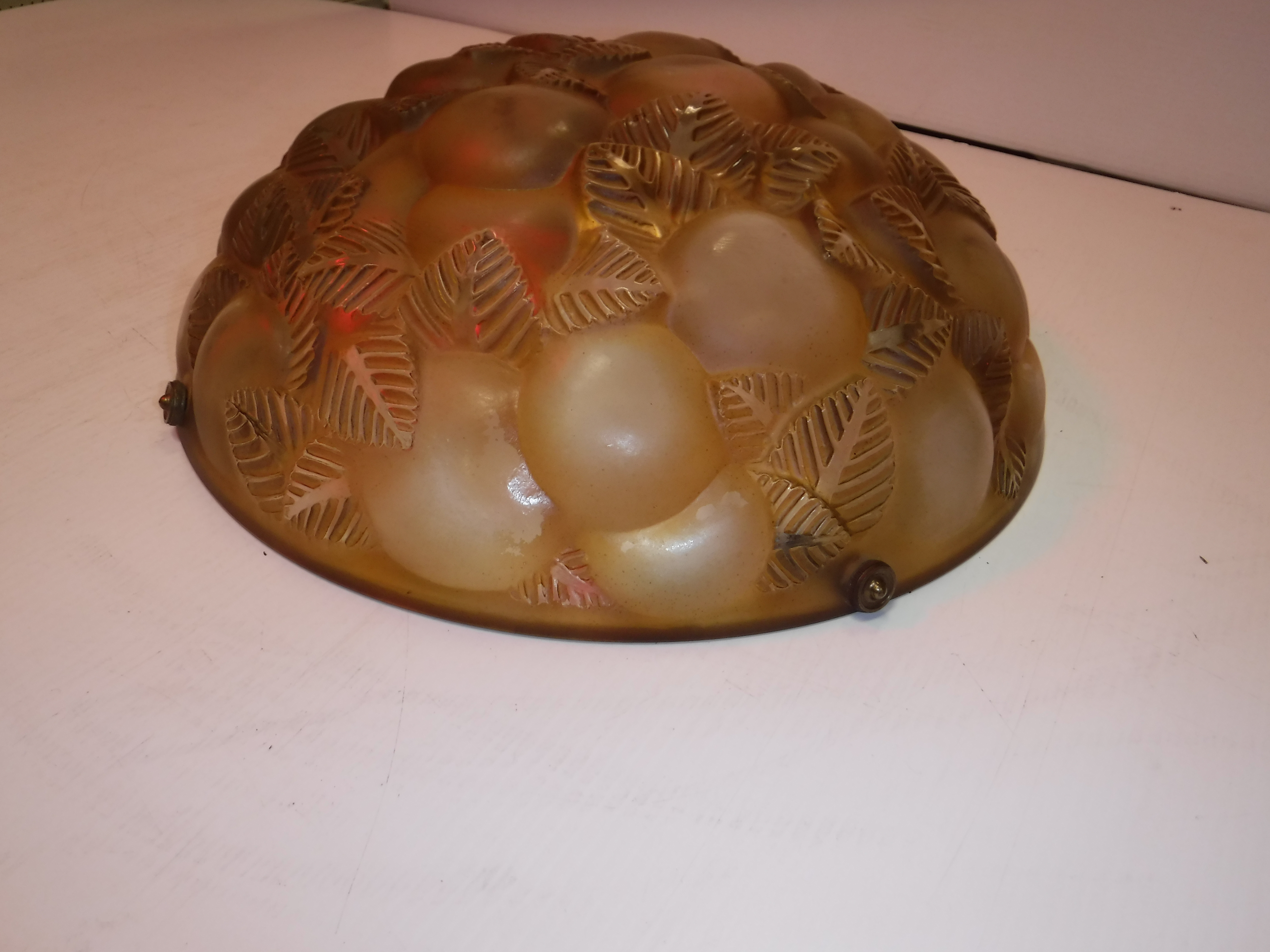 A Lalique amber glass plaffonier of apple of peach design Lausanne No. - Image 15 of 15