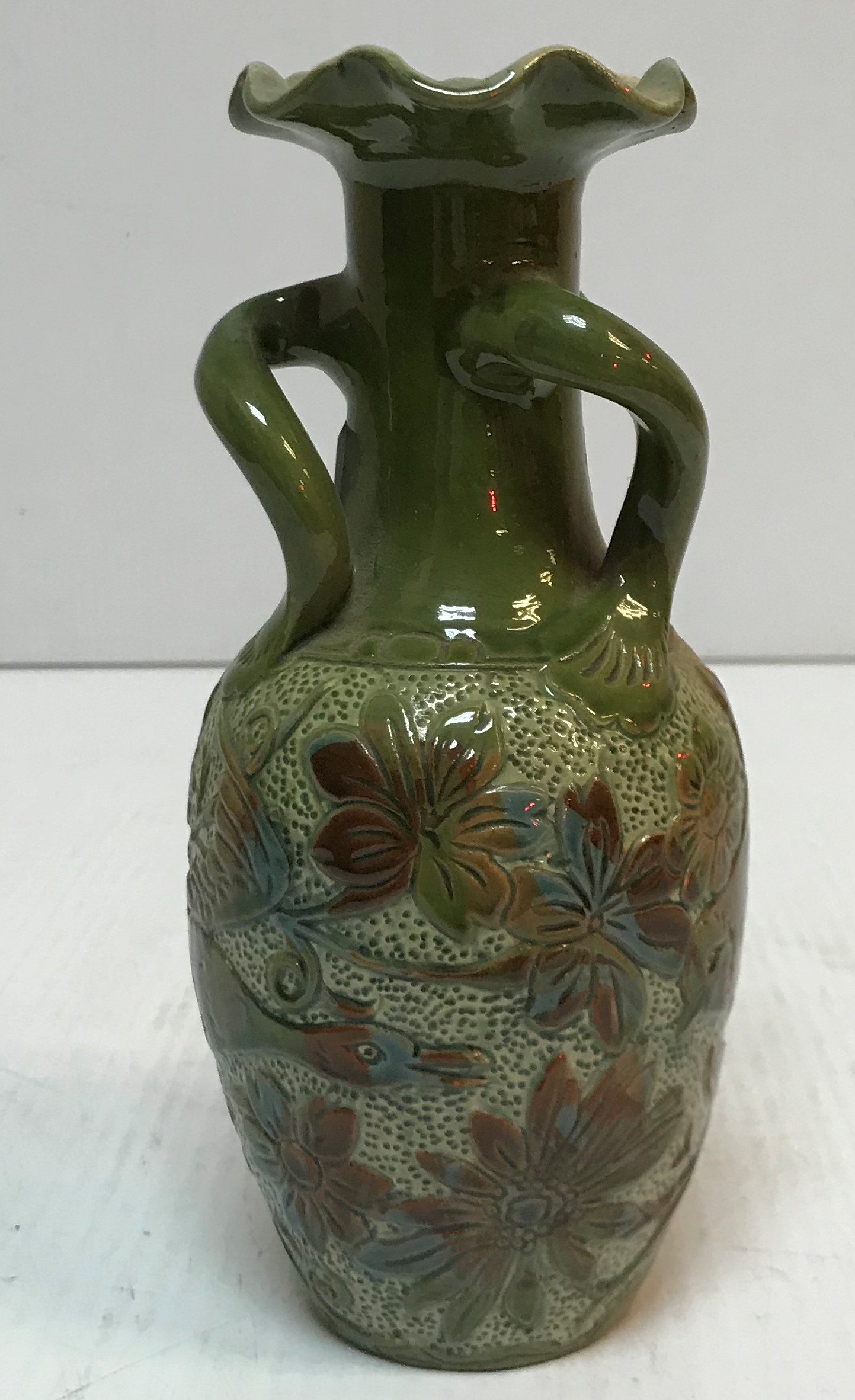 A William Ault Pottery ewer designed by Christopher Dresser with butterfly and foliate decoration - Image 11 of 12