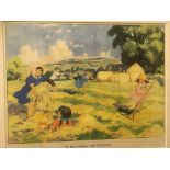 A collection of various colour prints including "In the Country - Hay-making", "On the Seashore",