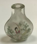 A Chinese glass snuff bottle interior decorated with figures, signed, 6.5 cm x 4.