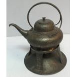 An Arts & Crafts plated spirit kettle with burner,