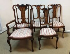 A set of five Edwardian mahogany and inlaid salon chairs (4 + 1 carver) togeather with two