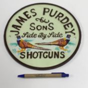 A modern painted cast metal sign "James Purdey & Sons....", approx 23.