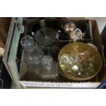 A box containing assorted sundry items to include a collection of glass bottle stoppers,