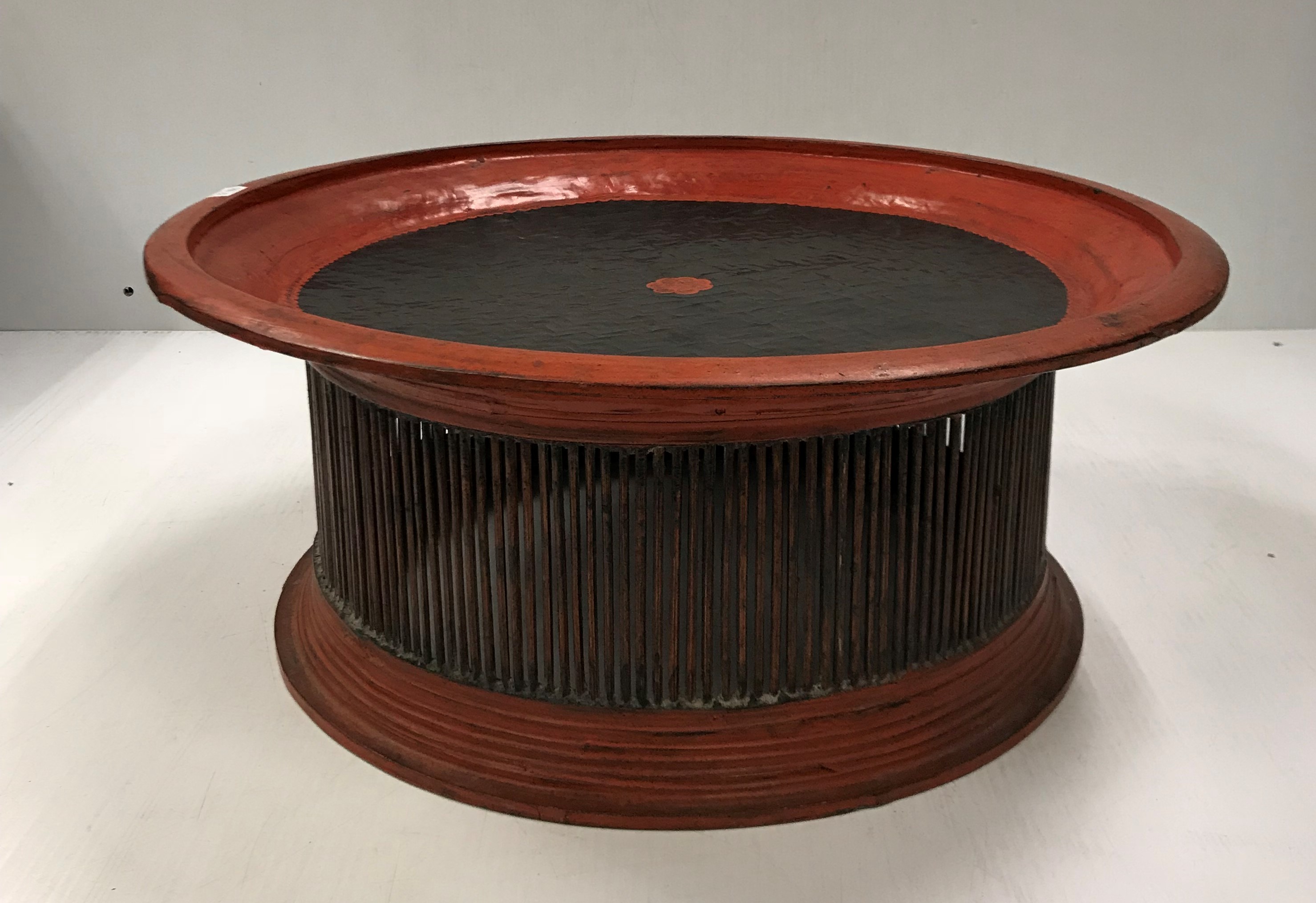 A Burmese lacquered Duang-Lan table (possibly from Kyauk-Ka) in red and black lacquer with