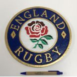 A modern painted cast metal sign "England Rugby",