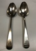 A pair of late George III “Old English” pattern silver tablespoons (maker's mark rubbed,