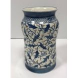 An Alfred Powell for Wedgwood blue and white waisted vase, bearing monogram and No'd.
