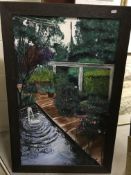 WII SACKAY (Ghanaian) "Garden scene with water feature", oil on canvas, signed lower centre,