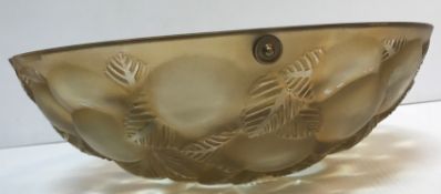 A Lalique amber glass plaffonier of apple of peach design Lausanne No.