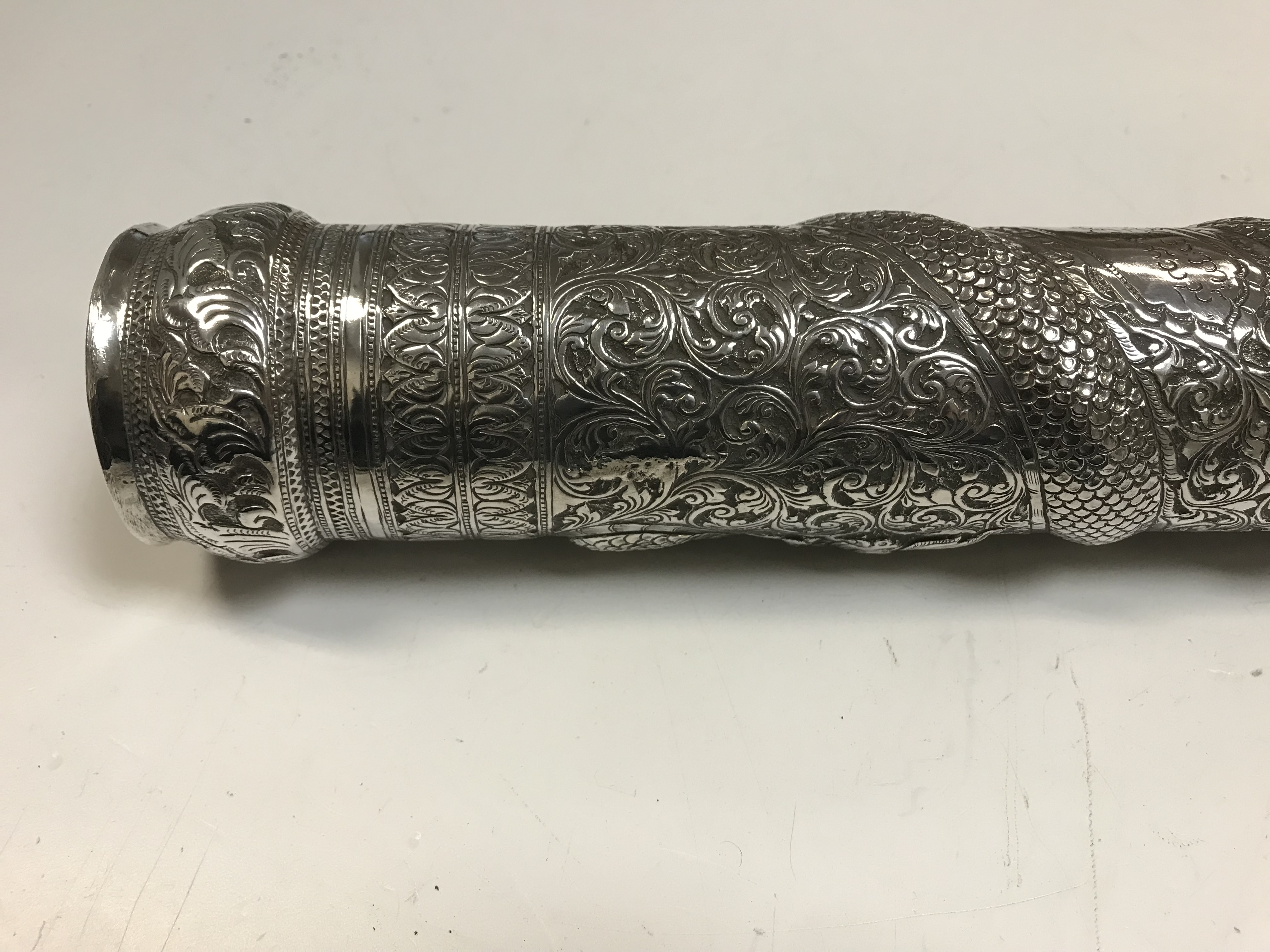 A Burmese silver document or manuscript holder with foliate and relief work serpent decoration and - Image 14 of 21