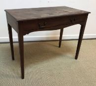 A 19th Century mahogany single drawer side table on square tapered legs 91 cm x 47.