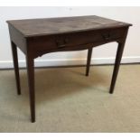 A 19th Century mahogany single drawer side table on square tapered legs 91 cm x 47.