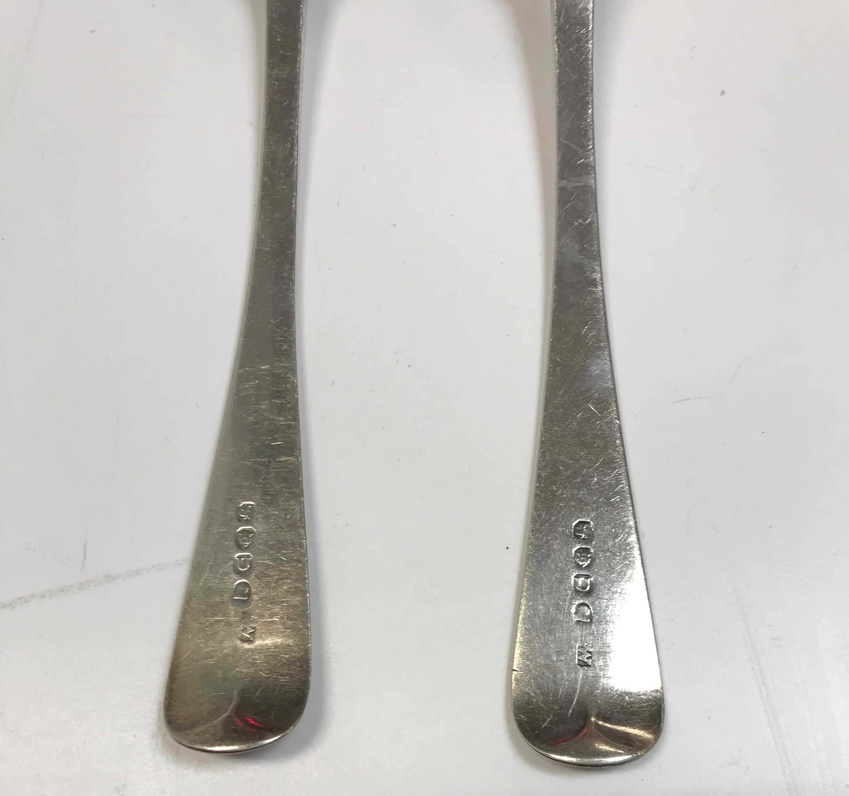 A pair of late George III “Old English” pattern silver tablespoons (maker's mark rubbed, - Image 3 of 3