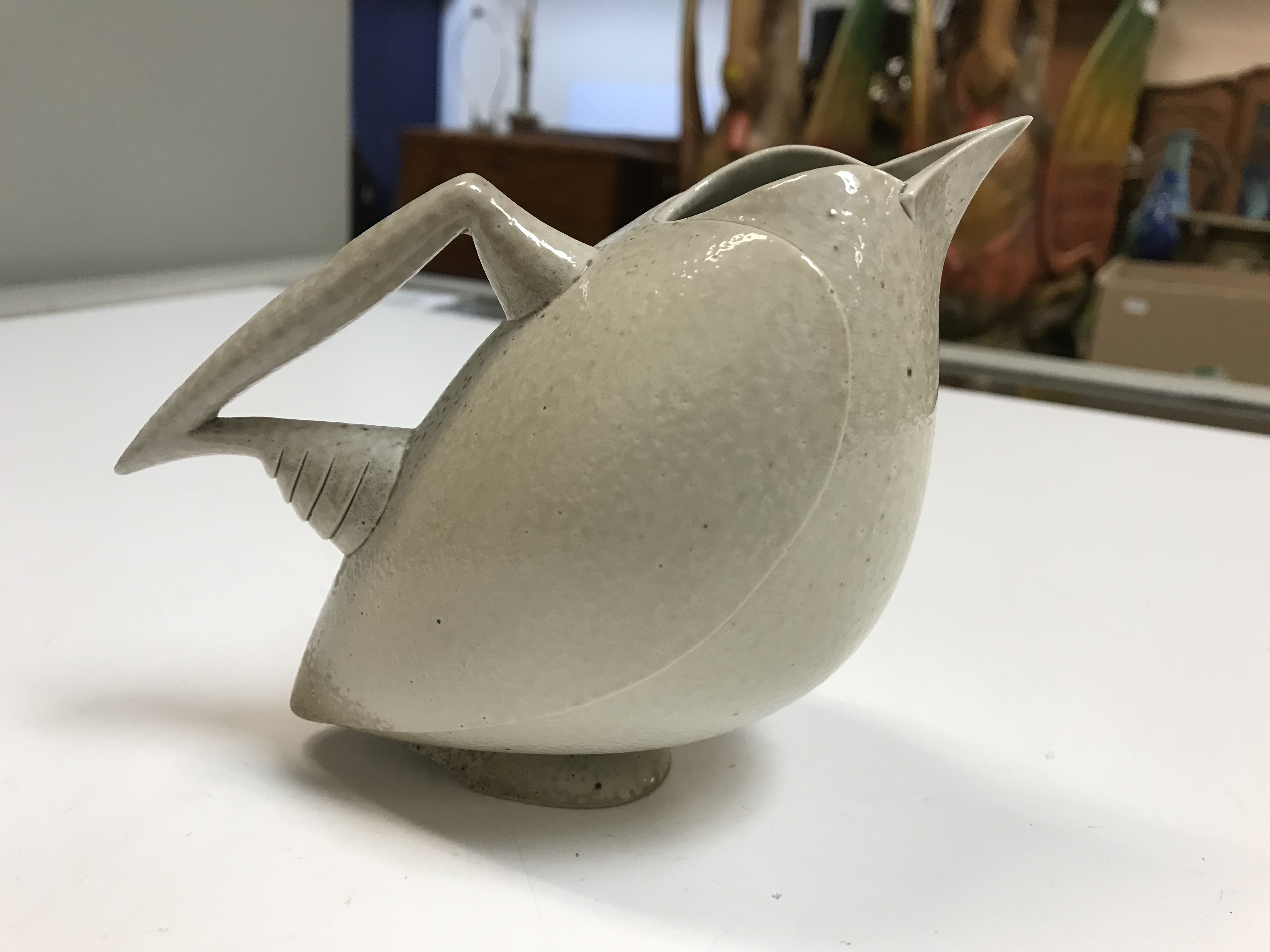 An Anthony Theakston sparrow beak jug in the form of a bird in stone coloured glaze, - Image 7 of 13