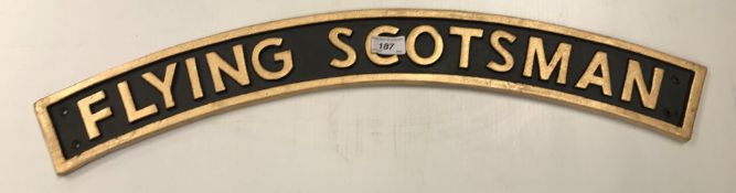 A small painted cast metal "Flying Scotsman" name plate (reproduction) 72 cm wide