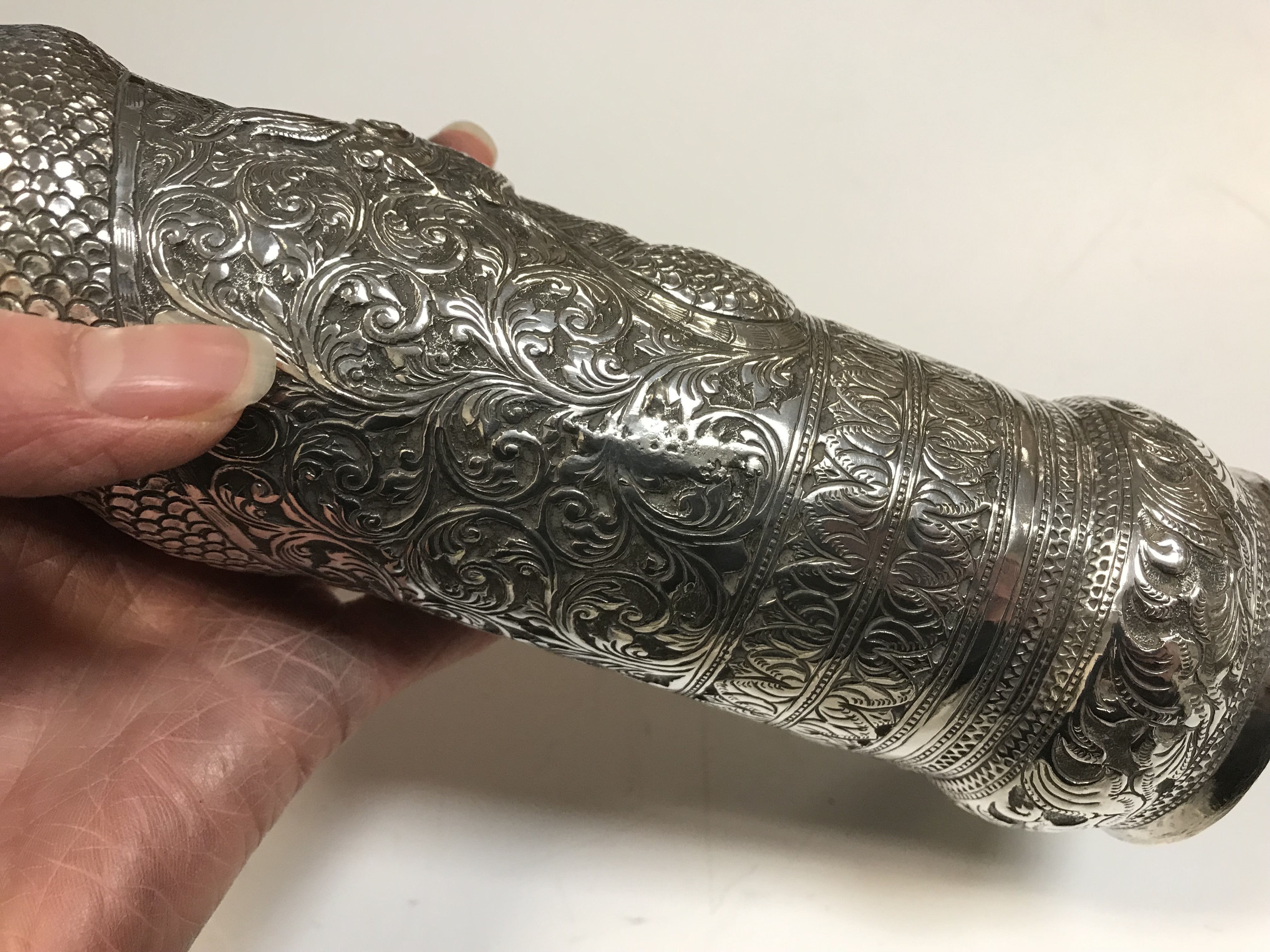 A Burmese silver document or manuscript holder with foliate and relief work serpent decoration and - Image 16 of 21