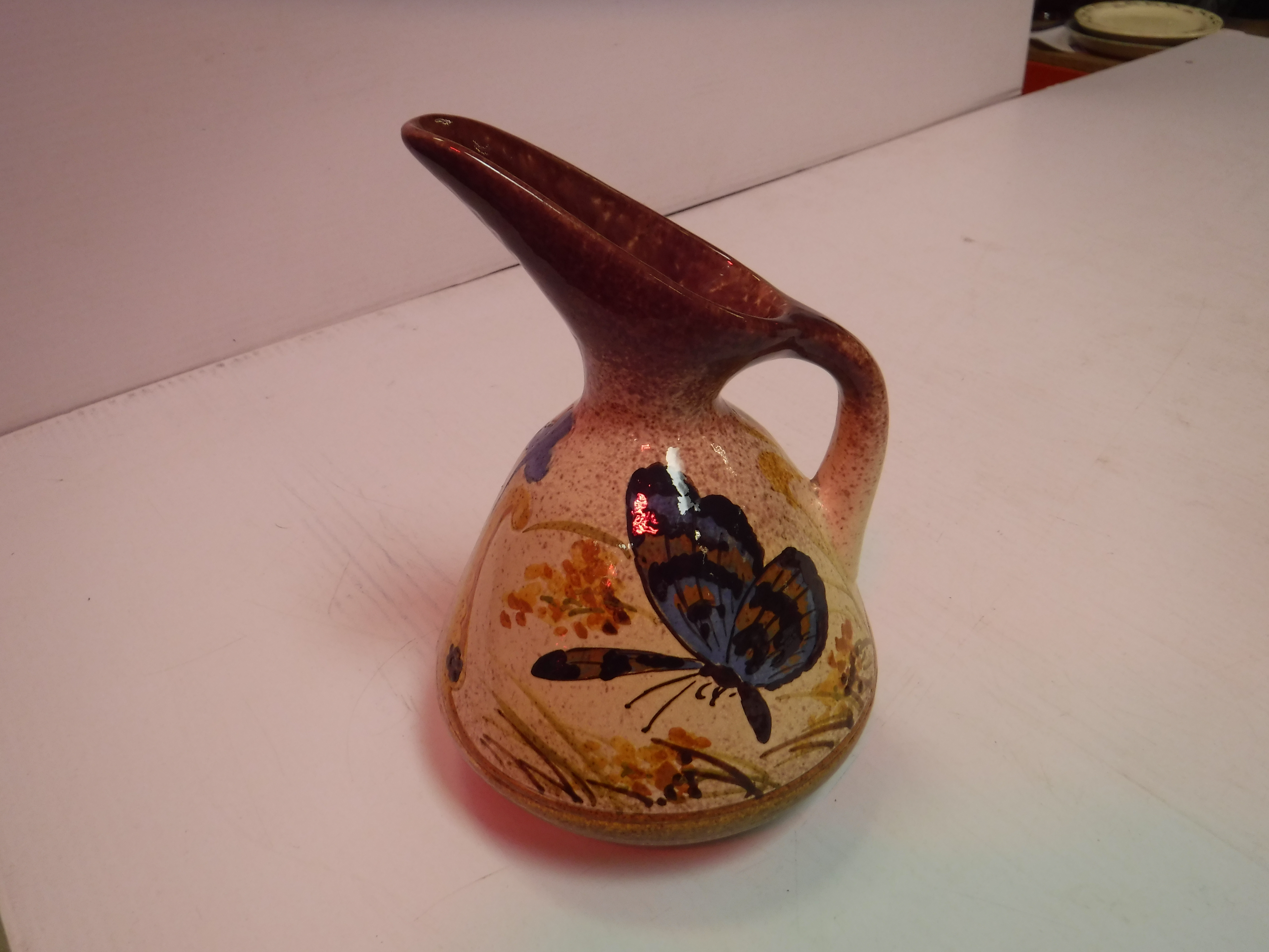 A William Ault Pottery ewer designed by Christopher Dresser with butterfly and foliate decoration - Image 3 of 12