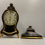 A 20th Century black lacquered gilt decorated and flora spray painted bracket clock in the 19th