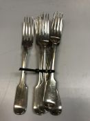 A set of six Victorian “Fiddle” pattern dessert forks (by John Aldwinckle and Thomas Slater,
