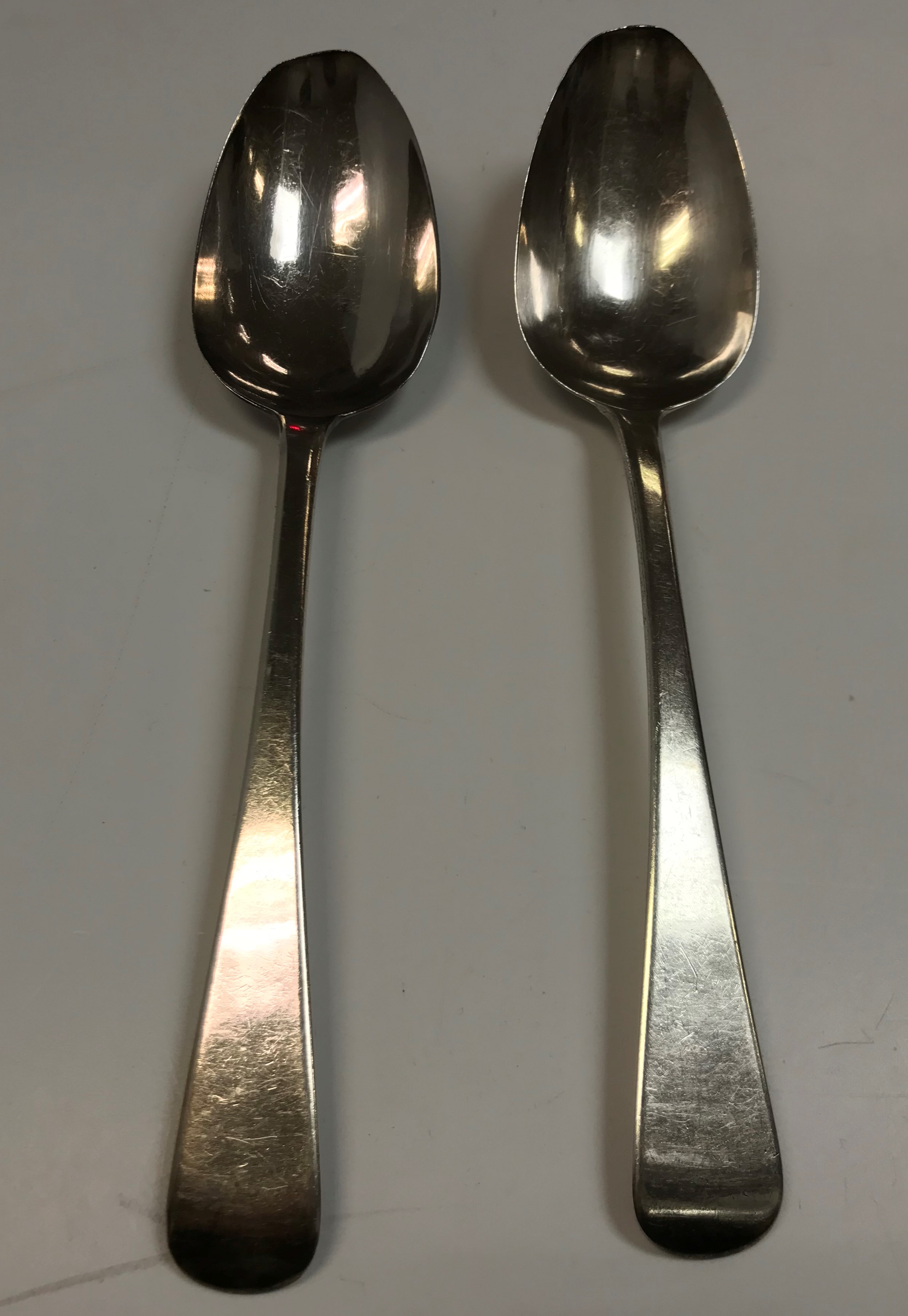 A pair of late George III “Old English” pattern silver tablespoons (maker's mark rubbed, - Image 2 of 3