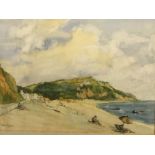 MOLLIE LANE "Seaton Bay, S Devon" a study of figures on a beach,