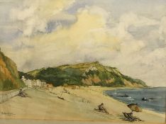 MOLLIE LANE "Seaton Bay, S Devon" a study of figures on a beach,