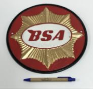 A modern painted cast metal sign "BSA",