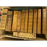 Four boxes of leather bound antiquarian books to include BUNYAN'S "Selected Works" illustrated