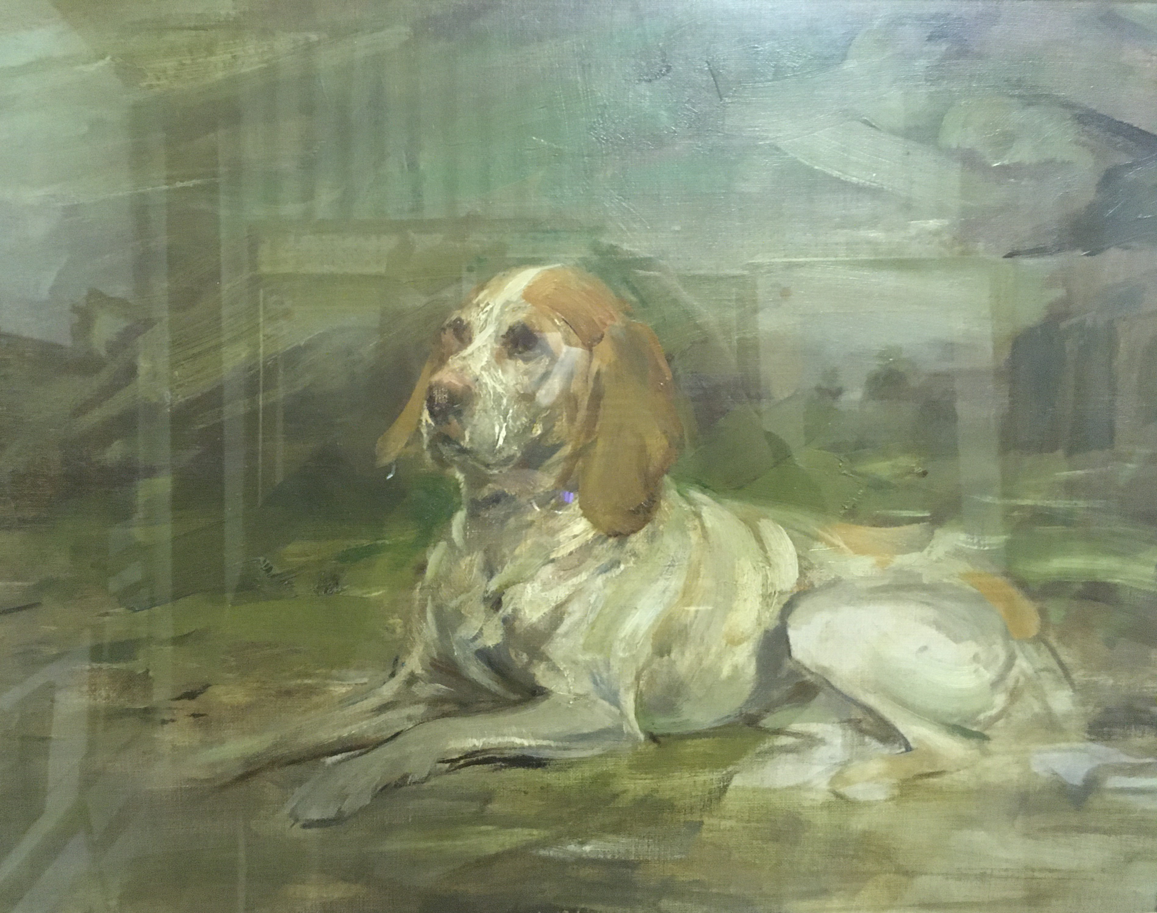 ROBERT ALEXANDER "Seated hound", oil on board, signed with initials lower left, - Image 2 of 2