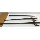 An Edward VII dress sword by Hawkes and Co in leather scabbard,