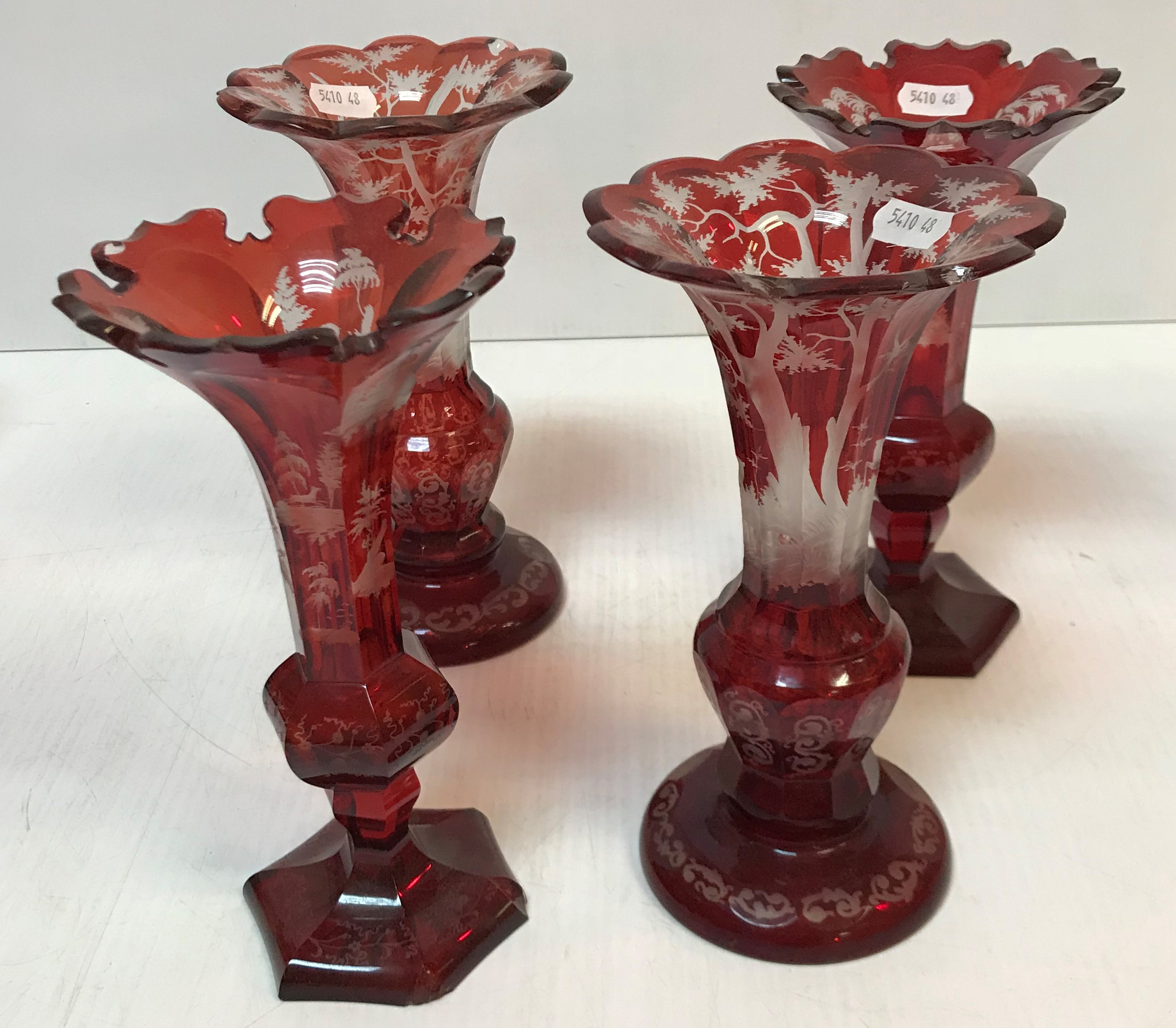 A collection of ruby glass overlaid vases, table lustre, bottle, mug, squat vase and tazza (10), - Image 4 of 5