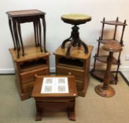 An early 20th Century stained bentwood string seat adjustable circular stool, 38 cm diameter,