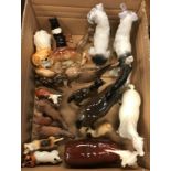 A collection of various china animal ornaments including ten Beswick figures, Welsh.