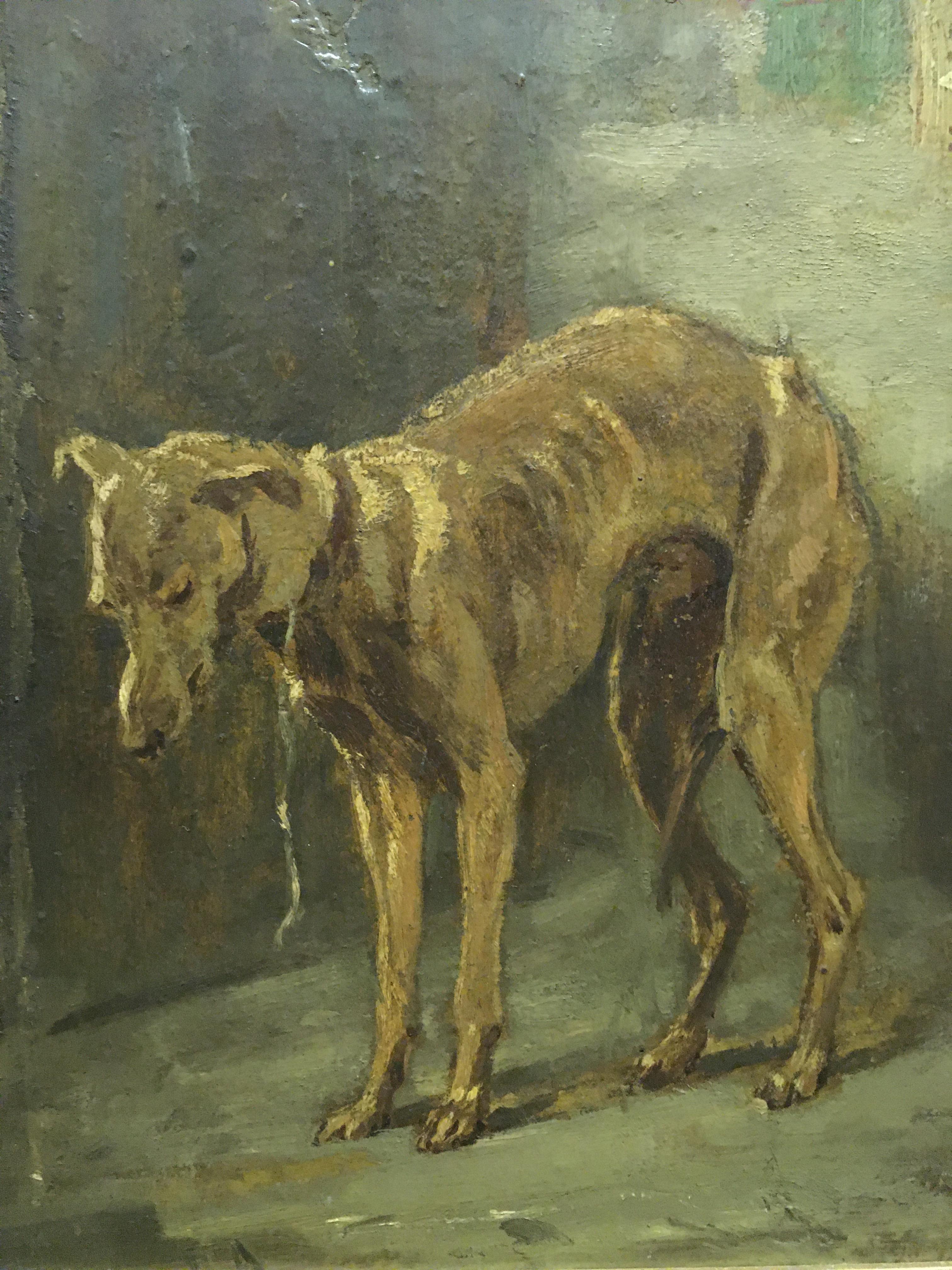 ROBERT ALEXANDER "Whippet" a study of a street dog, oil on board, - Image 2 of 2