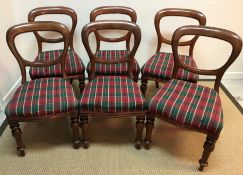 WITHDRAWN A set of six Victorian mahogany shaped balloon back dining chairs with tartan upholstered