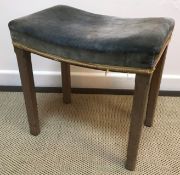 A Coronation style stool, the blue velvet curved upholstered seat,