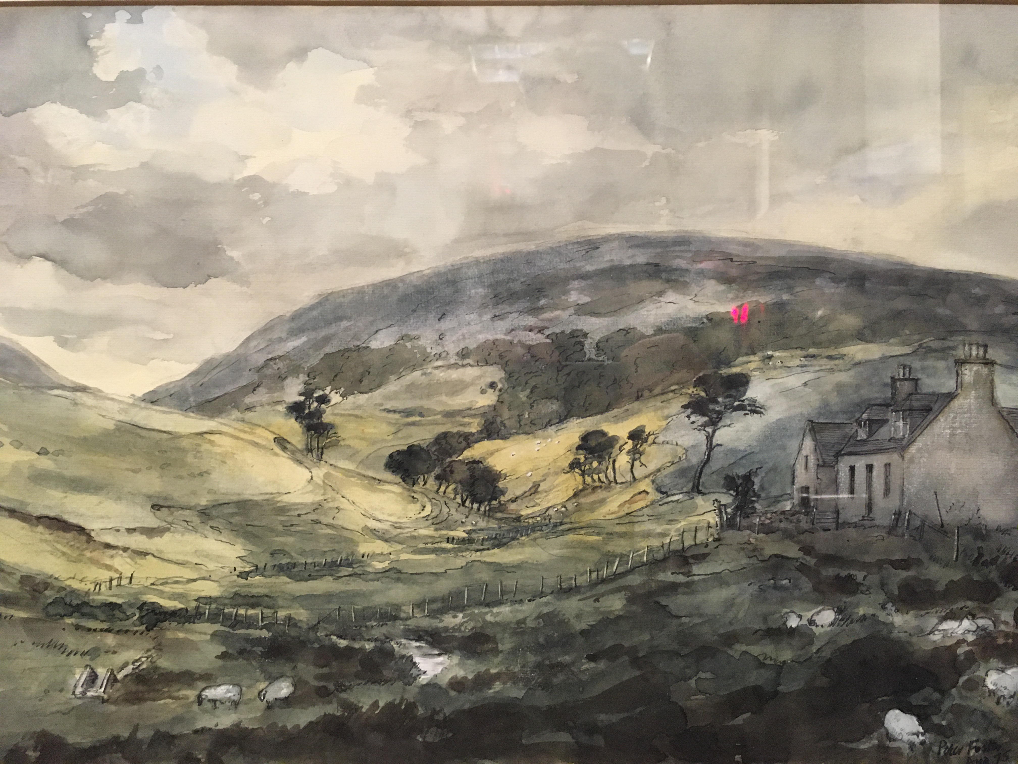 PETER FOSTER "Tolduqu Hill Nochty" a rural cottage landscape with sheep in foreground, - Image 3 of 3