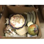 Five boxes of assorted decorative china wares to include a collection of Wegwood dinner wares,